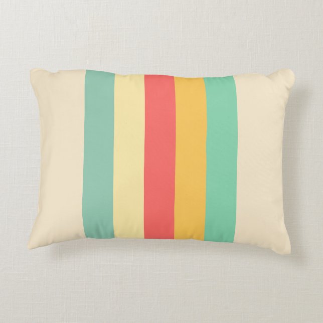 Retro Pink Yellow Green Blue Stripes Decorative Cushion (Back)