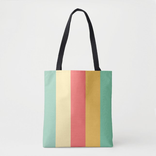 Retro Pink Yellow Green Blue Stripes Tote Bag (Front)