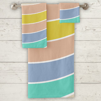 Retro pink yellow teal geometric pattern Towel
