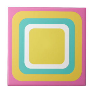 Retro Pink Yellow Teal White Tile