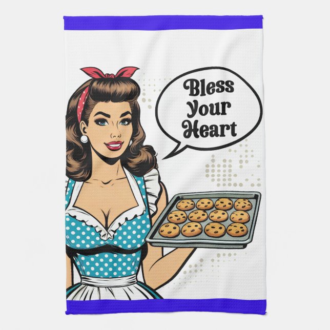 Retro Pinup_ Bless Your Heart Tea Towel (Vertical)