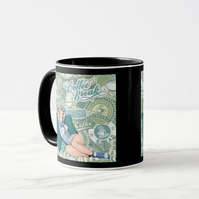 Retro Pinup Girl Coffee Break Collage Mug (Front Left)