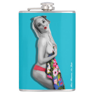 Retro Pinup Girl Hip Flask with Miss Cherrie Teal