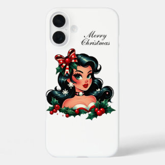 Retro pinup girl Holiday customisable iPhone 16 Plus Case