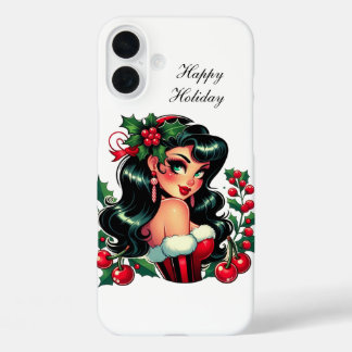 Retro pinup girl Holiday customisable iPhone 16 Plus Case