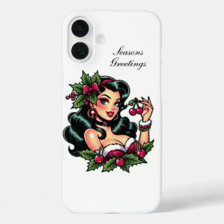 Retro pinup girl Holiday customisable iPhone 16 Plus Case