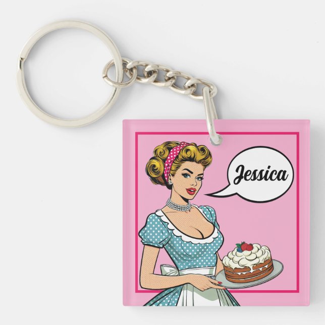 Retro Pinup_ Served Daily Key Ring (Front)