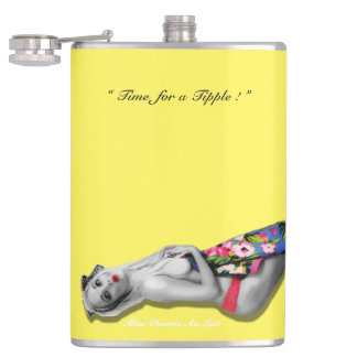 Retro Pinup Tropical Tiki Beach Girl Yellow Hip Hip Flask