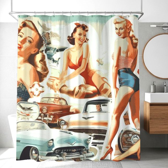 Retro Pinups Collage Shower Curtain (Creator Uploaded)