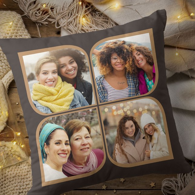 Retro Pinwheel 4 Photo Flower Petal Brown Cushion (Creator Uploaded)