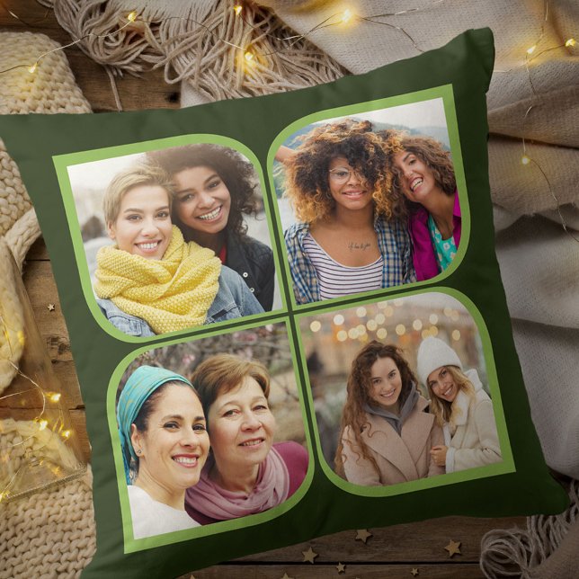 Retro Pinwheel 4 Photo Flower Petal Green Cushion (Creator Uploaded)