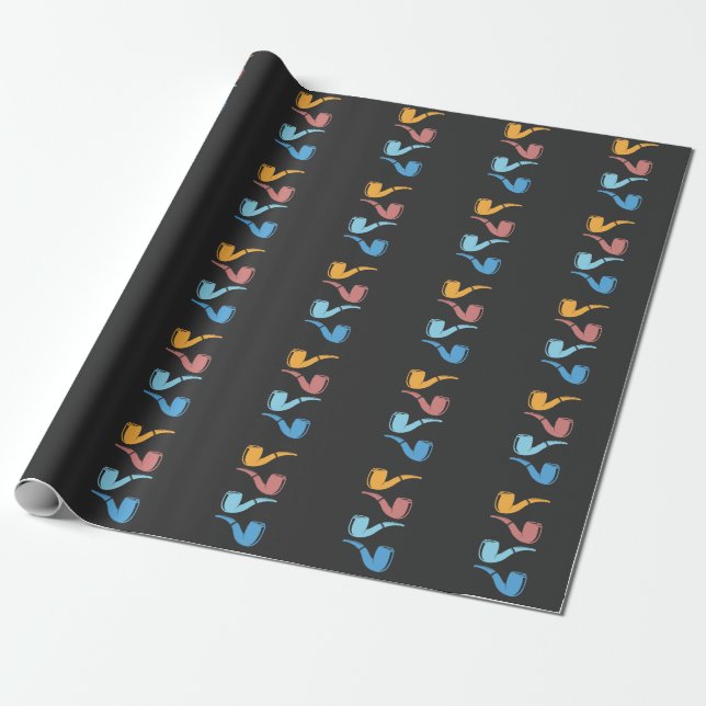 Retro Pipe Smoking Colorful Pipes Smoker Wrapping Paper (Unrolled)