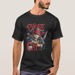 Retro Pirate Cat Funny Halloween Cat Jolly Roger C T-Shirt