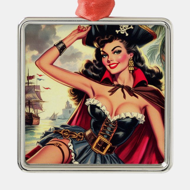 Retro Pirate Pin Up Metal Tree Decoration (Front)
