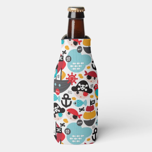 Retro pirates illustration sailing bottle cooler (Bottle Front)