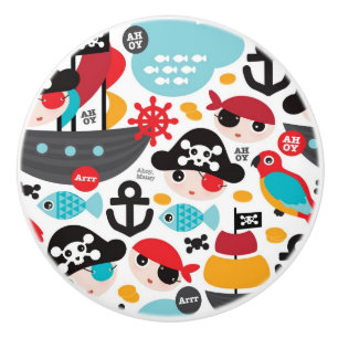Retro pirates illustration sailing ceramic knob
