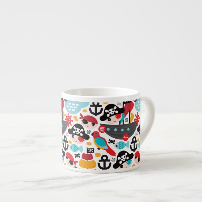 Retro pirates illustration sailing espresso cup (Front Right)