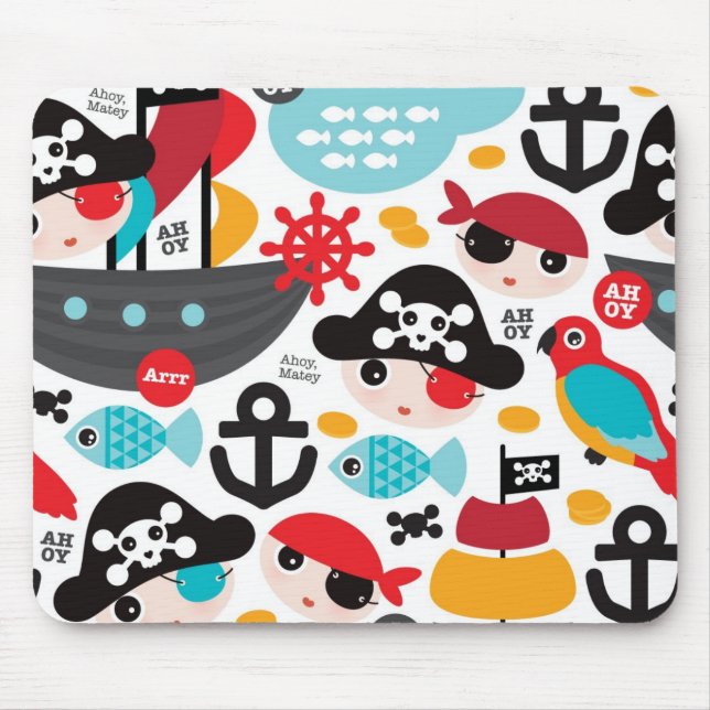 Retro pirates illustration sailing mouse pad (Front)