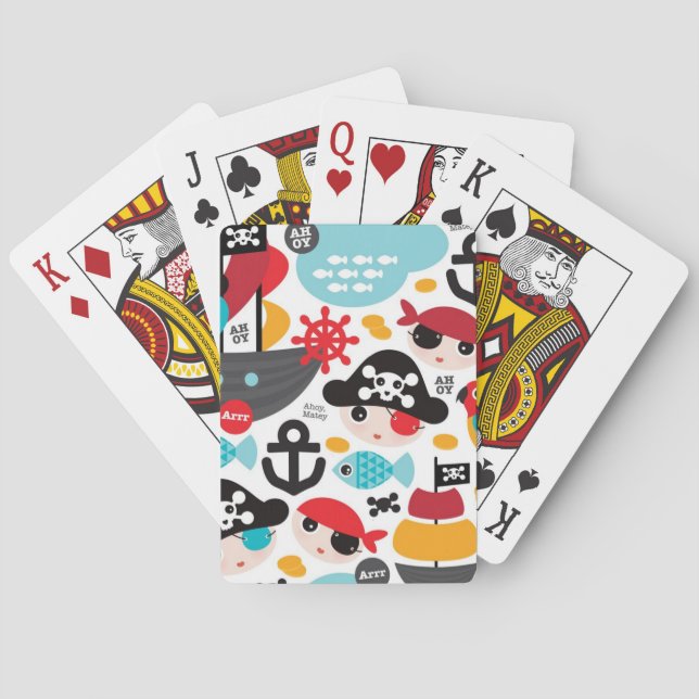 Retro pirates illustration sailing playing cards (Back)