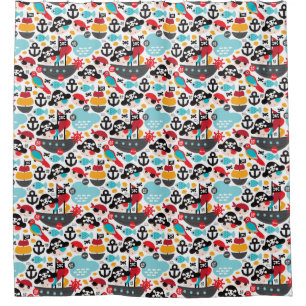 Retro pirates illustration sailing shower curtain