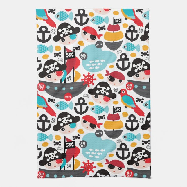 Retro pirates illustration sailing tea towel (Vertical)