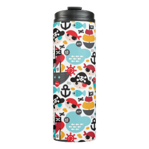 Retro pirates illustration sailing thermal tumbler