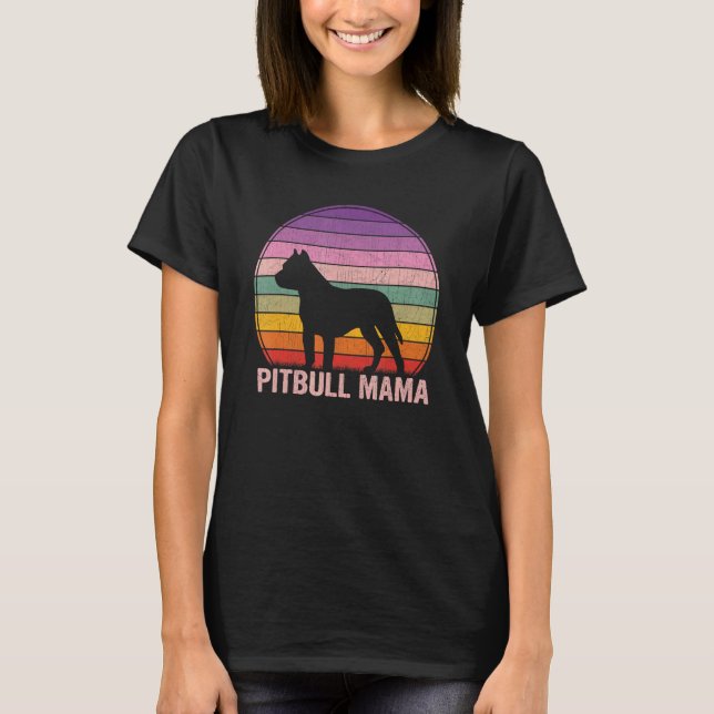 Retro Pitbull Mama Graphic  Pitbull T-Shirt (Front)