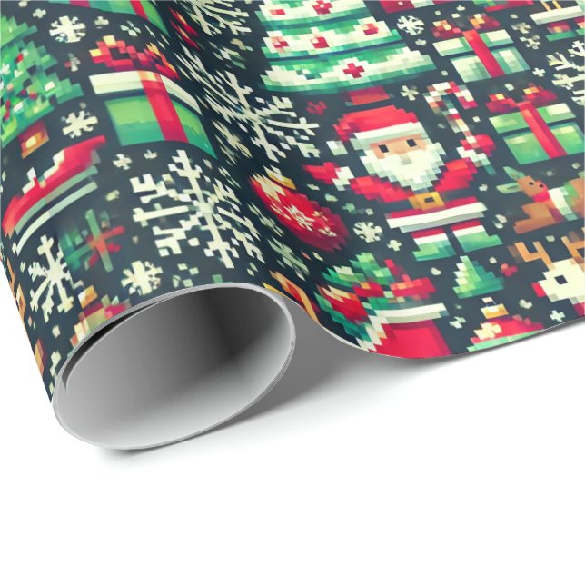 Retro Pixel Art Christmas Wrapping Paper (Roll Corner)