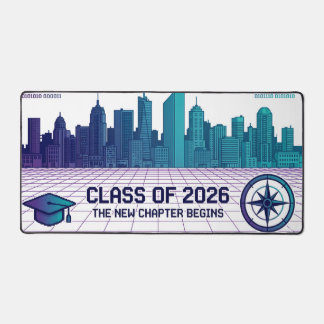 Retro Pixel Art Class of 2026 Cyberpunk Cityscape  Desk Mat