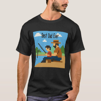 Retro Pixel Art Fishing Dad for Father's day  T-Shirt