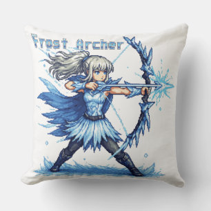 Retro Pixel Art Frost Archer Warrior Cushion