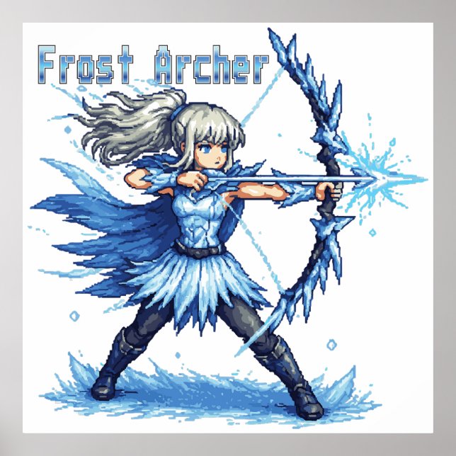 Retro Pixel Art Frost Archer Warrior Poster (Front)