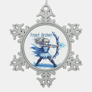 Retro Pixel Art Frost Archer Warrior Snowflake Pewter Christmas Ornament