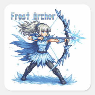 Retro Pixel Art Frost Archer Warrior Square Sticker