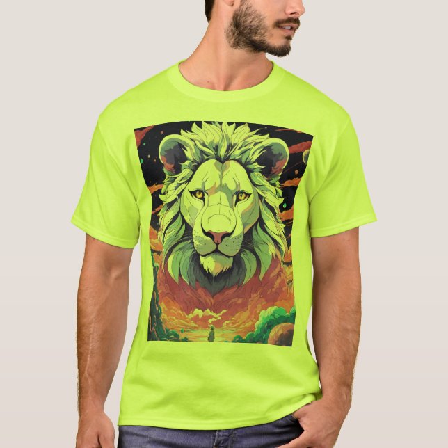 Retro Pixel Art Geometric Lion T-Shirt Design (Front)