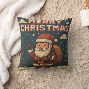 Retro Pixel Art Merry Christmas Cushion