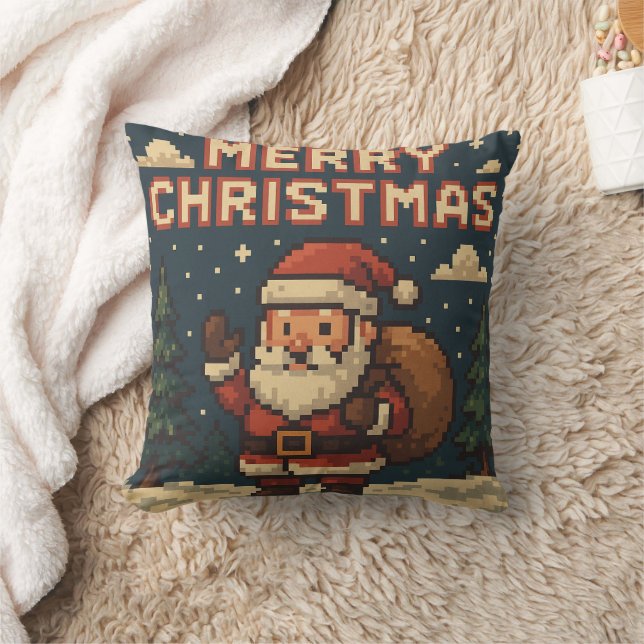 Retro Pixel Art Merry Christmas Cushion (Blanket)
