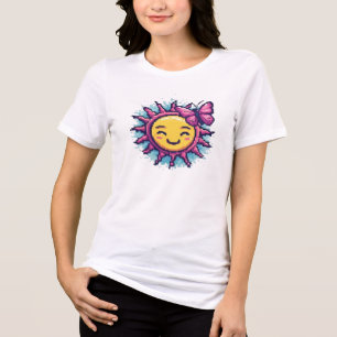 Retro Pixel Art Sun & Butterfly Graphic Streetwear Tri-Blend Shirt