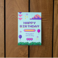 Retro Pixel Blue Purple Birthday B-Day