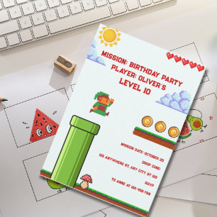 Retro Pixel Game Birthday Party Invitation