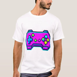 Retro Pixel Game Controller Neon Gamer Gift Art T-Shirt