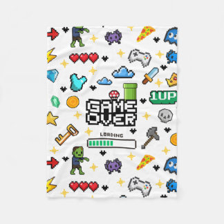 Retro Pixel Gamer Thrown Blanket, Gift for Gamers Fleece Blanket