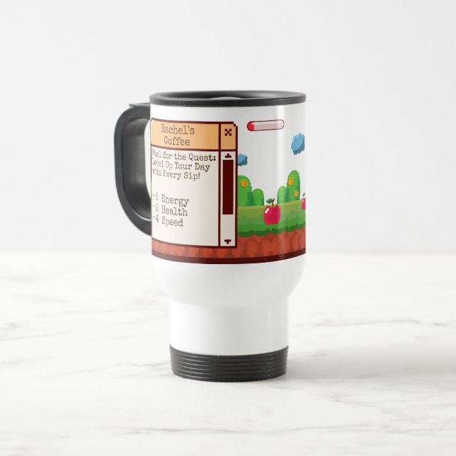 Retro Pixel Gaming Personalised Travel Mug (Front Left)