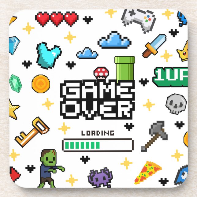 Retro Pixel Gaming Video Gamer Drinks Coaster (Front)