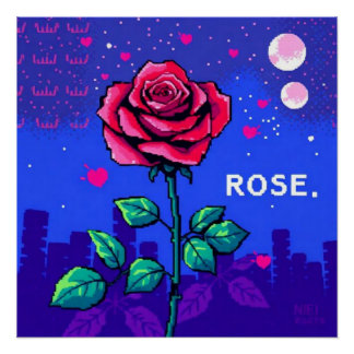 Retro pixelated rose poster