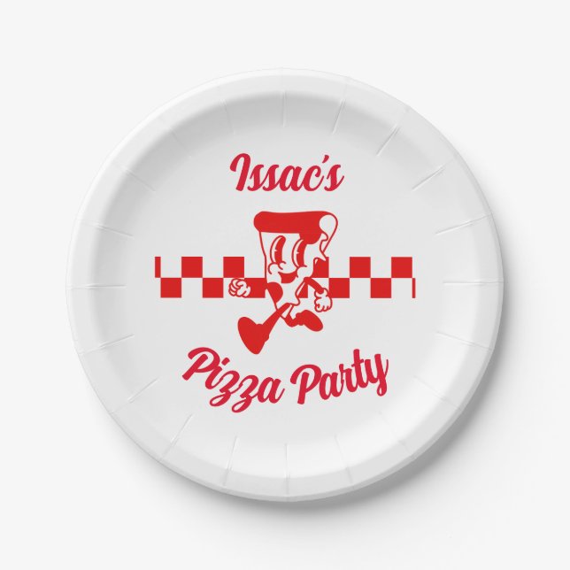 Retro Pizza Party Paper Plates (Front)
