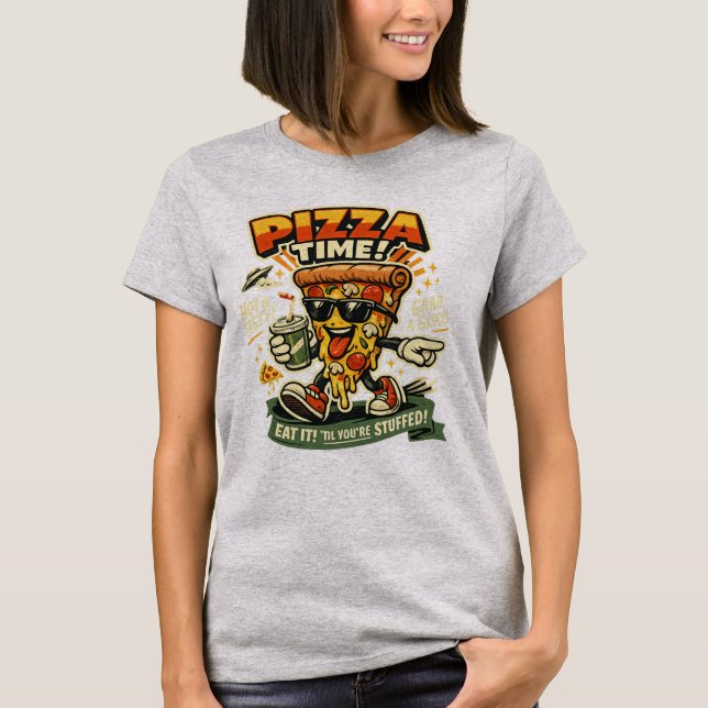Retro Pizza Time Funny Pizza Slice T-Shirt (Front)