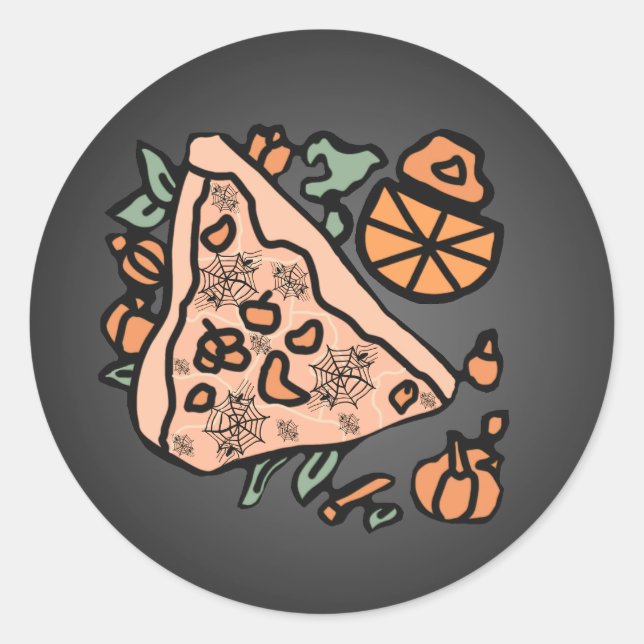 Retro Pizza with a Pumpkin Twist Classic Round Sticker (Front)