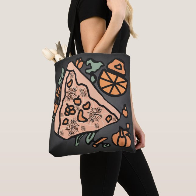 Retro Pizza with a Pumpkin Twist Tote Bag (Close Up)