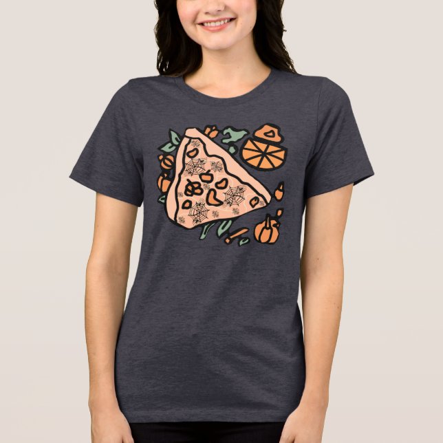 Retro Pizza with a Pumpkin Twist Tri-Blend Shirt (Front)